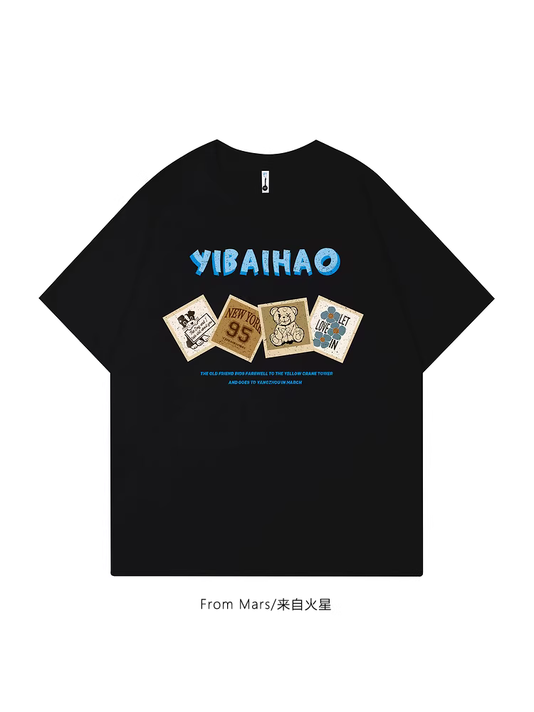 Từ sao Hỏa, hãy cùng vui chơi! Áo sơ mi ngắn tay in họa tiết phong cách ins, rộng rãi và đa năng, kiểu dáng hợp thời trang.