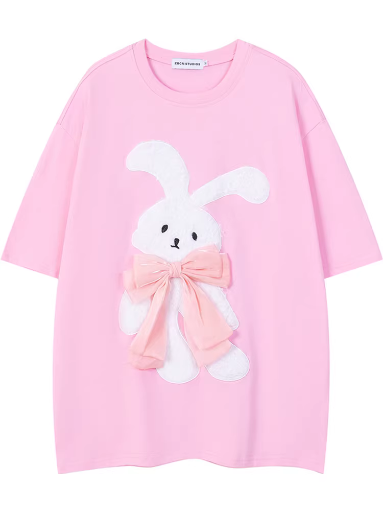 Từ Mars White Bunny Phong cách Nhật Bản ins thỏ bông dễ thương lười biếng đa năng áo ngắn tay mùa hè