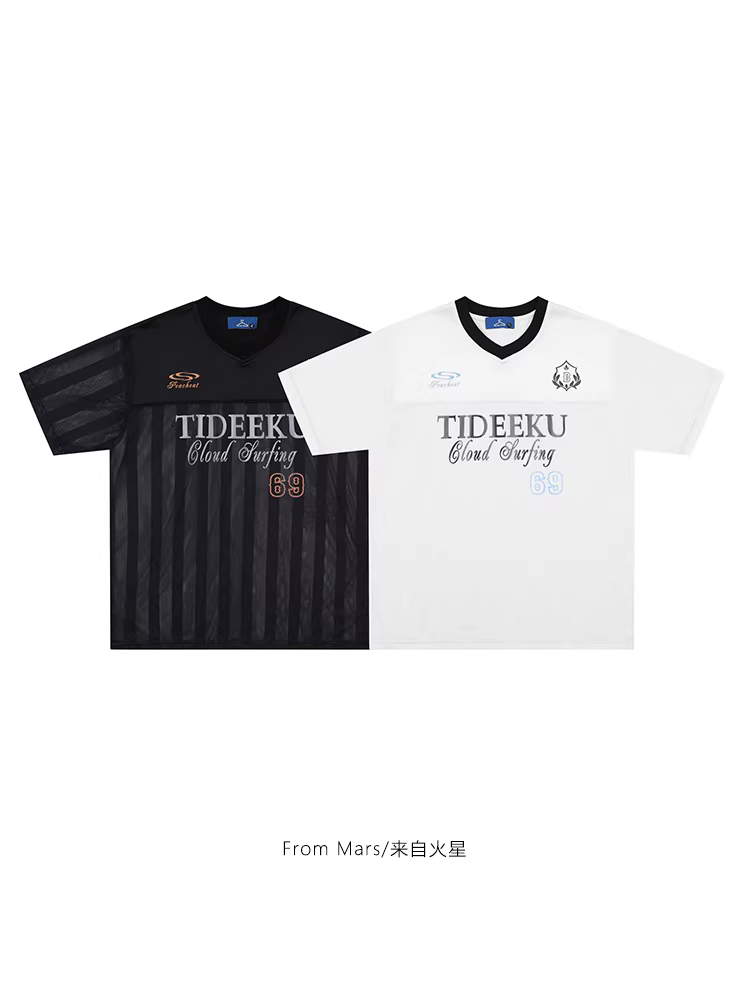 Từ Mars, phong cách đường phố cao cấp kiểu Mỹ, phối sọc dọc kiểu chữ, thoải mái và sảng khoái, áo thun ngắn tay dáng rộng unisex