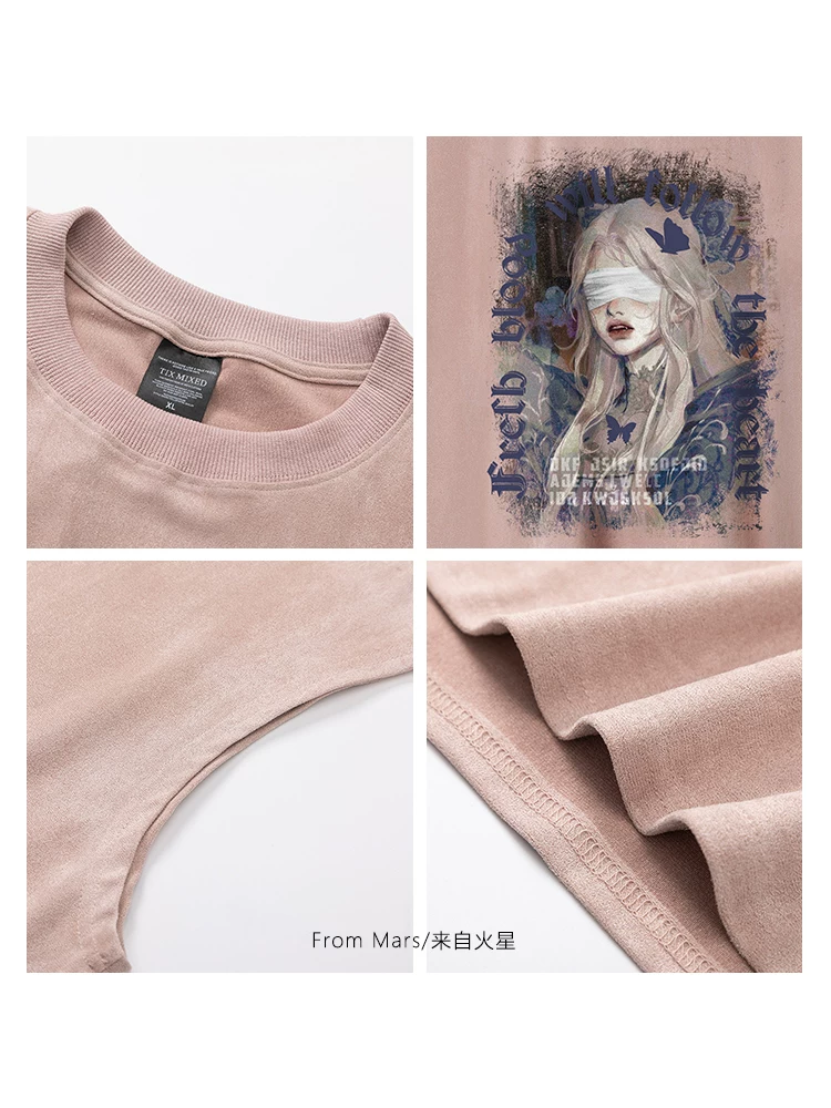 From Mars Butterfly Girl Trendy High Street Suede Character Graffiti Vest Áo thun không tay dáng rộng thông thường