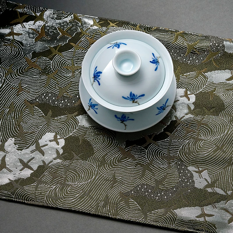 Khăn trải bàn trà Nhật Bản Nishijin thêu vải cotton và lanh, khăn trải bàn trà thêu họa tiết hiện đại, chống thấm nước, dạng dải dài.