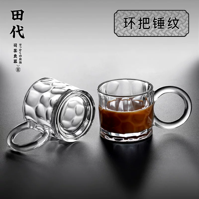Cốc thủy tinh pha lê kiểu Nhật có quai cầm, cốc hình tai lớn với họa tiết chạm khắc thủ công, cốc cà phê cổ điển.