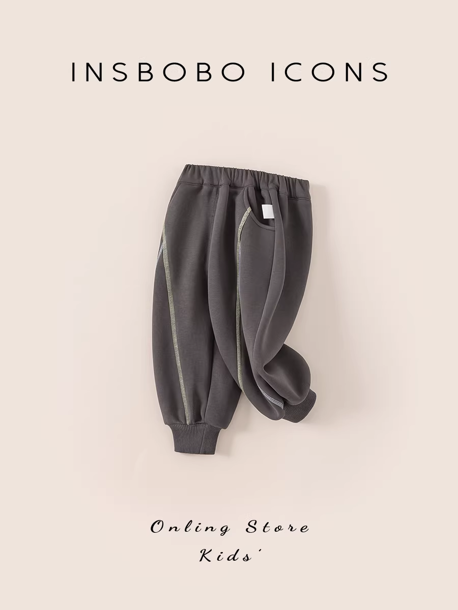 Quần bé trai INSbobo mùa đông 2025 kiểu mới quần thể thao trẻ em quần áo trẻ em mùa thu đông lót lông cừu dày dặn