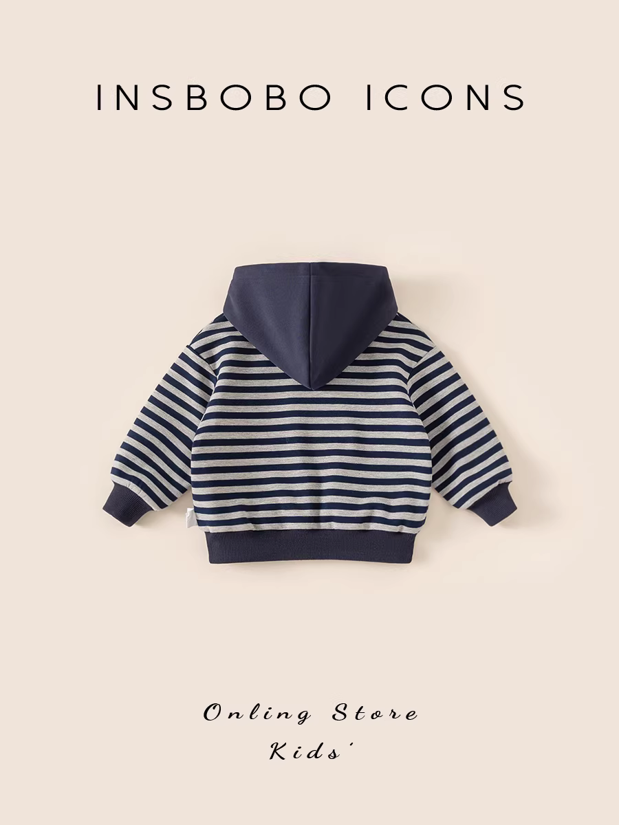 Áo nỉ bé trai INSbobo thu đông 2025 kiểu mới, áo giữ ấm lót lông cừu cho bé, áo ấm mùa đông, quần áo trẻ em