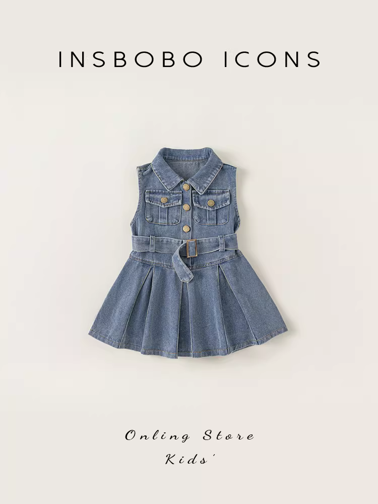 Váy bé gái INSbobo hè 2025 kiểu mới, váy công chúa trẻ em, chân váy denim, váy bé gái hè thời thượng