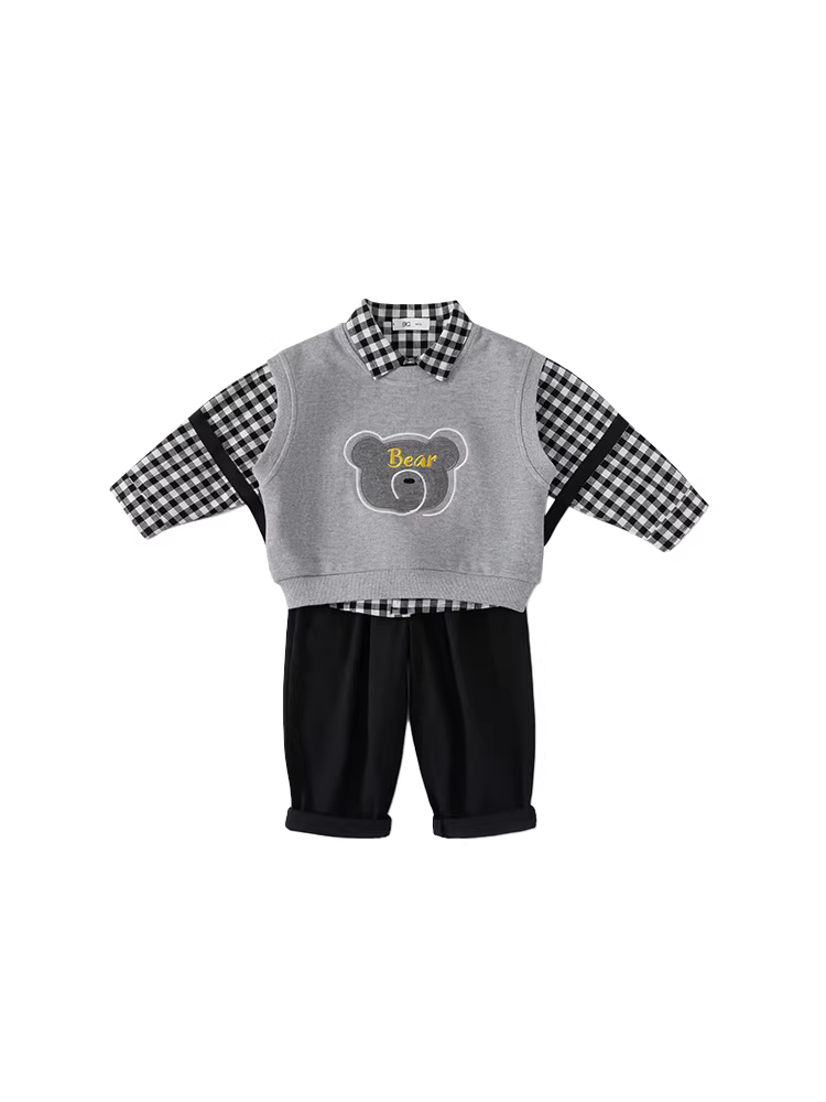 Bộ trang phục thu đông bé trai 2025, bộ ba gồm áo gile mới cho bé trai 3 tuổi, quần áo thời trang đi chơi, quần áo trẻ em hợp xu hướng