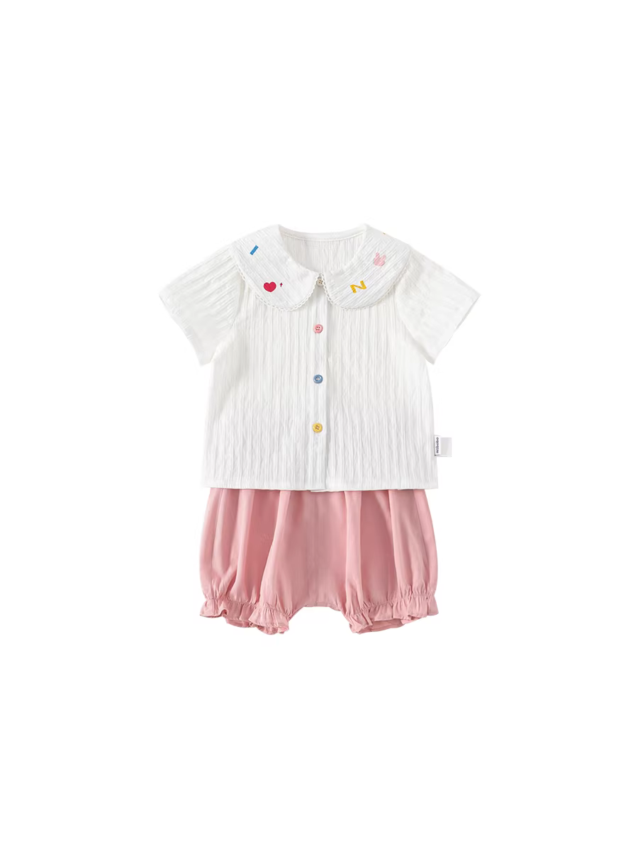 Bộ đồ hè INSbobo cho bé gái 2025 kiểu mới, áo sơ mi bé gái hai mảnh, quần áo trẻ sơ sinh, trang phục thời thượng đầu hè