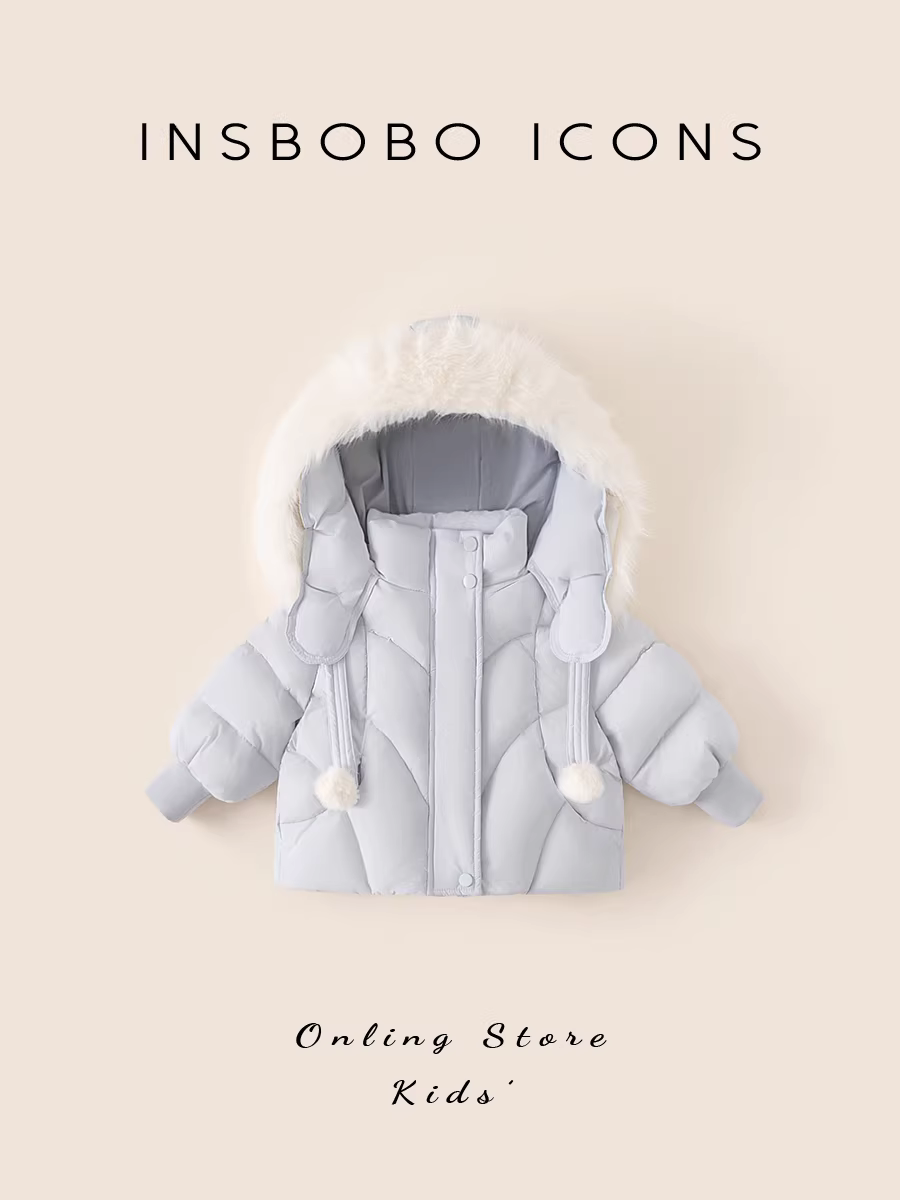 Áo khoác phao bé gái INSbobo mùa đông 2025, áo khoác phao trẻ em mới, quần áo mùa đông ấm áp, thời trang trẻ em