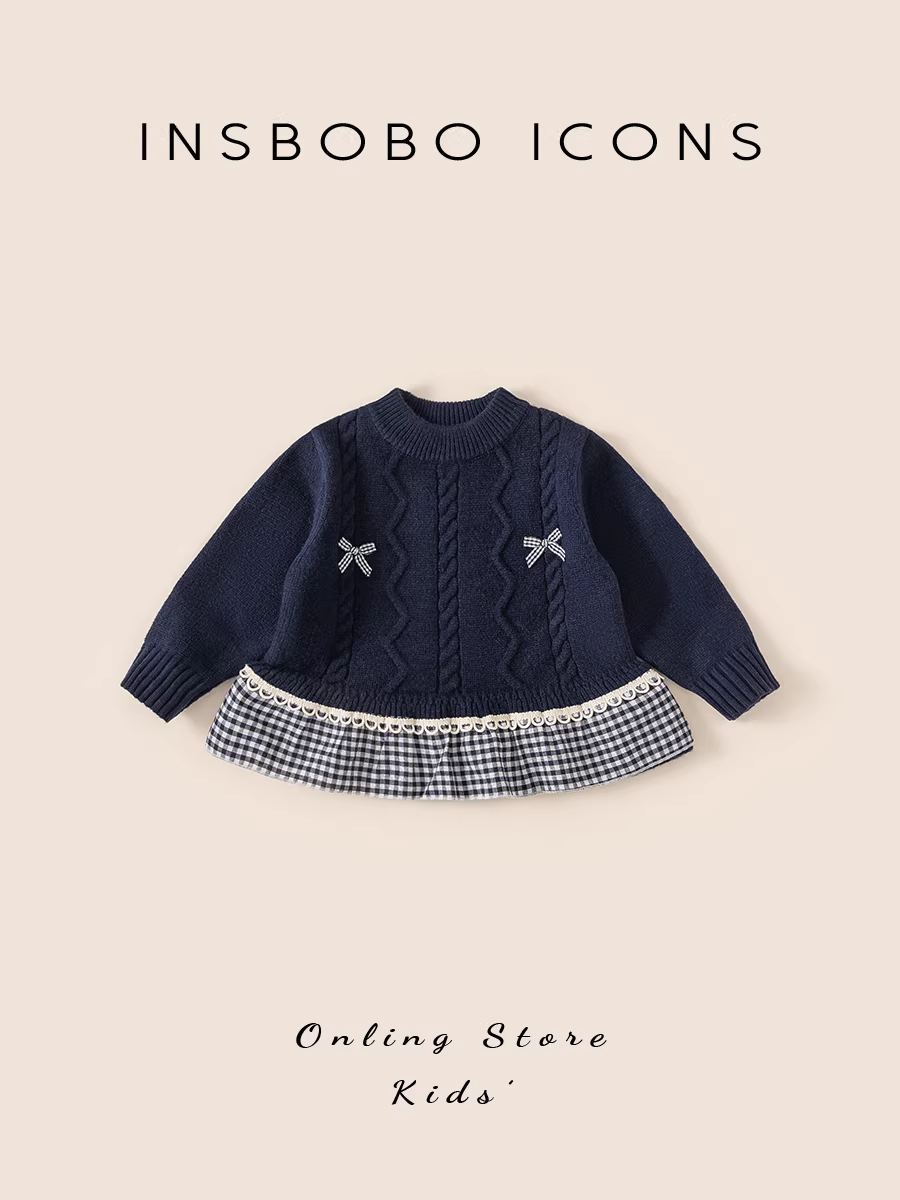 Áo len bé gái INSbobo mùa đông 2025 kiểu mới, áo len dệt kim dày dặn thời trang cho bé gái