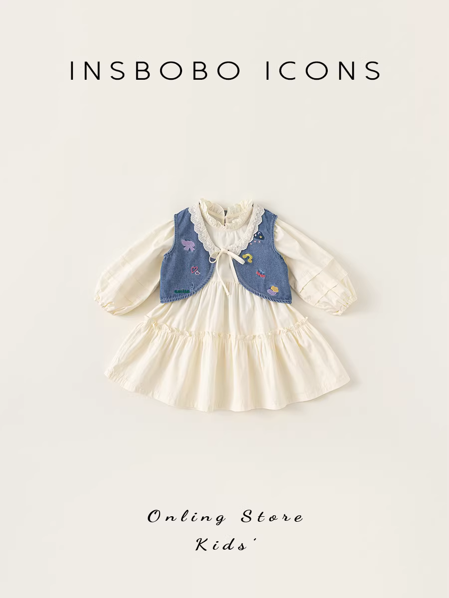 Bộ trang phục thu đông INSbobo cho bé gái 2025, kiểu dáng vest và váy hai mảnh, thời trang, năng động.