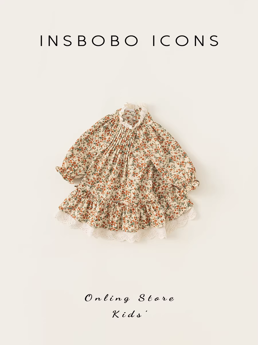 Váy bé gái INSbobo, váy hoa trẻ em, kiểu mới thu 2024, váy công chúa bé gái thời trang, váy thu thời thượng