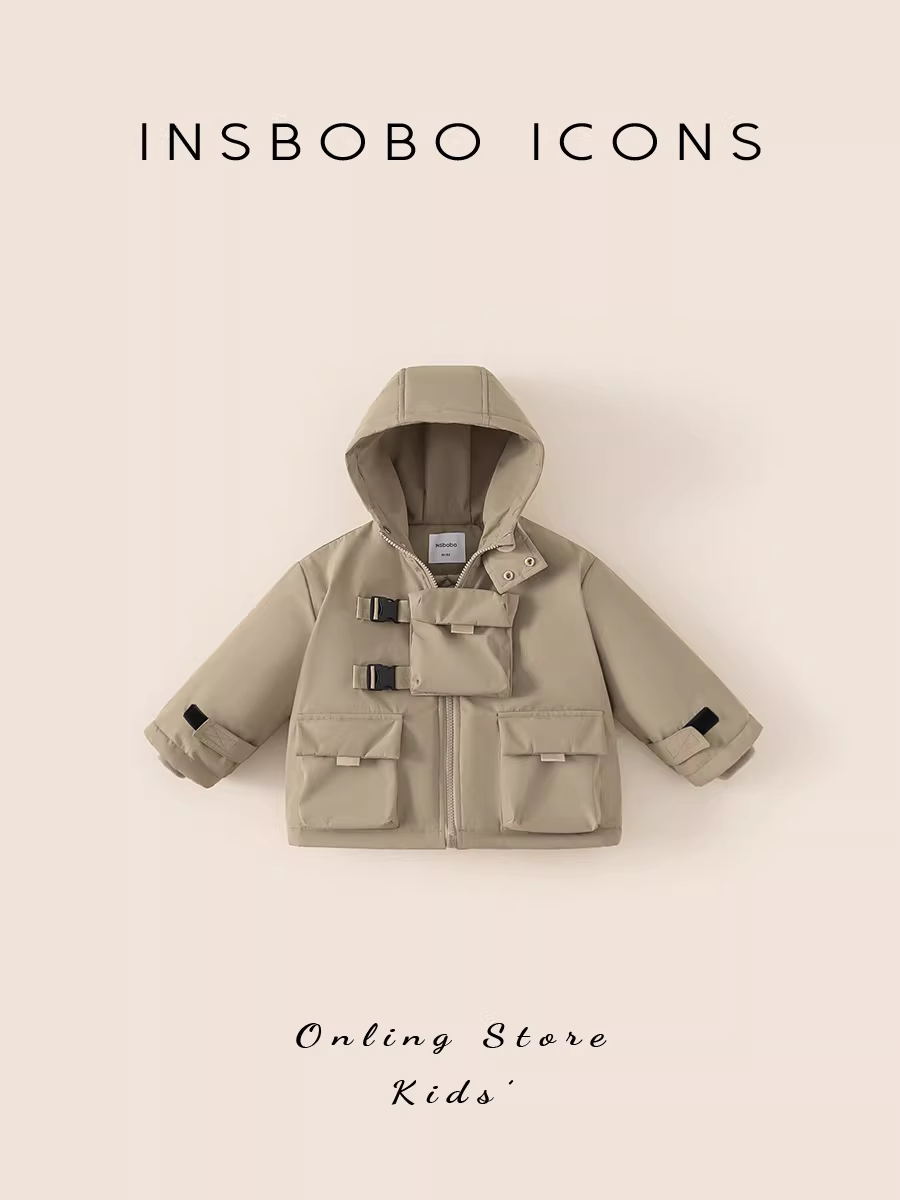 Áo khoác bé trai INSbobo mùa đông thường ngày có đệm cho bé gái quần áo mùa đông đa năng quần áo ấm mới