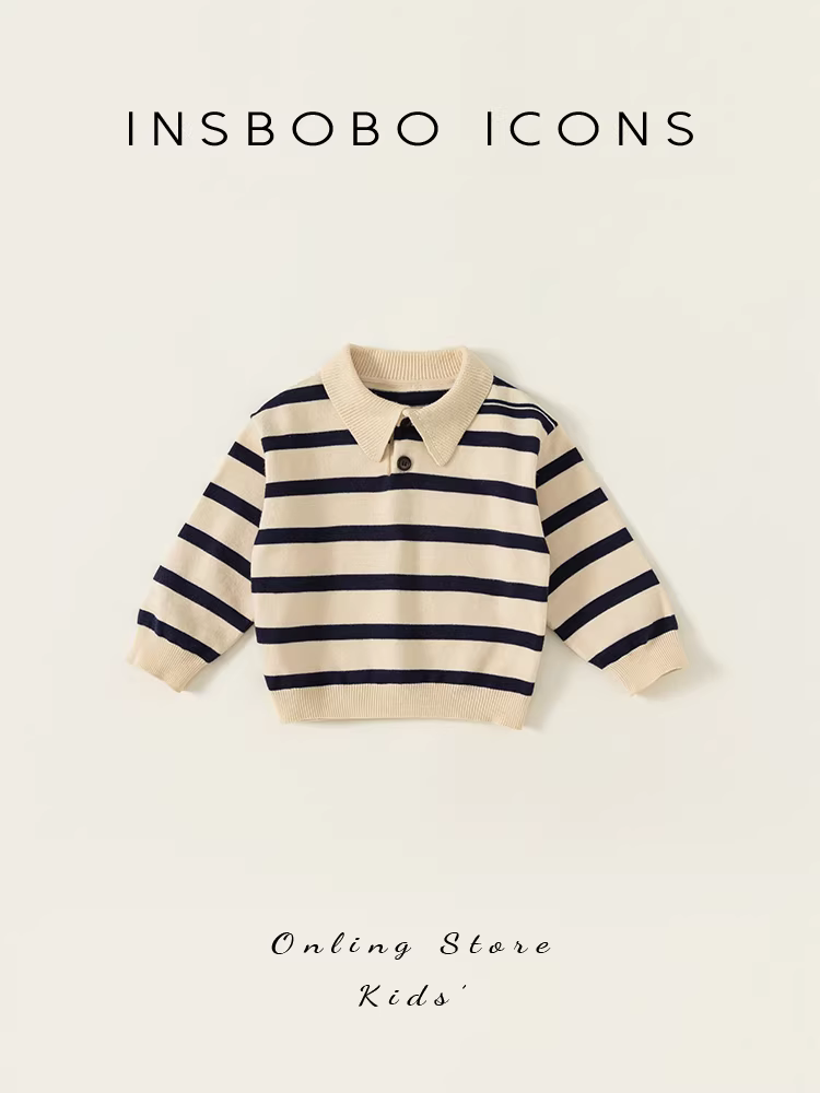Áo len bé gái INSbobo thu đông 2025, áo thun sọc bé trai xuân thu, quần áo trẻ em