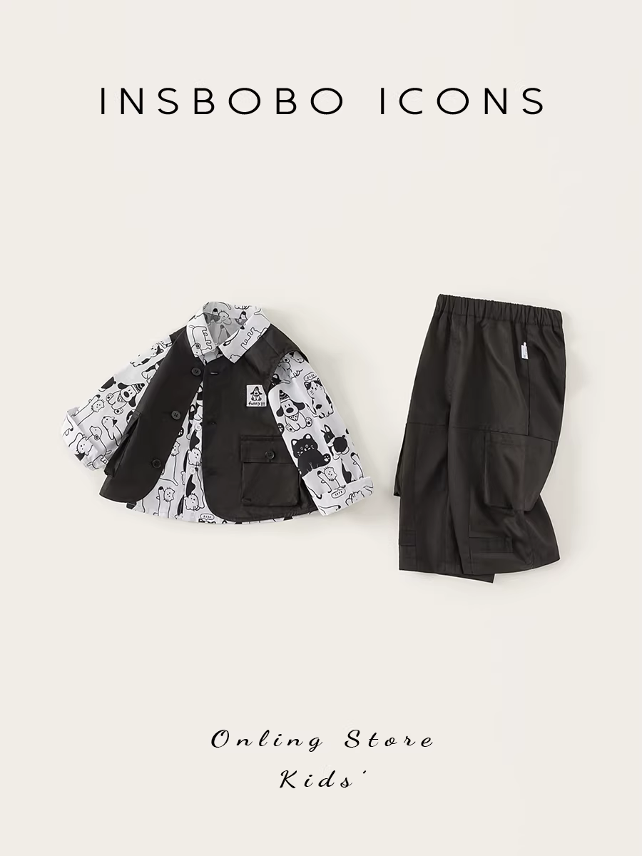 Bộ đồ bé trai INSbobo thu đông 2025, áo ghi lê ba món thời trang cho bé