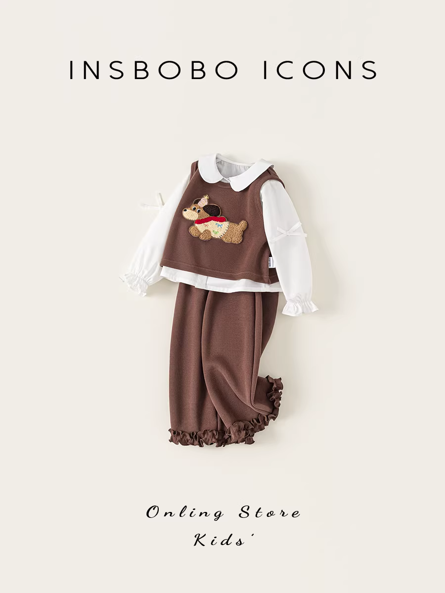 Bộ vest bé gái INSbobo thu đông 2025 kiểu mới, bộ ba gồm áo vest, thời trang trẻ em, mặc xuân thu