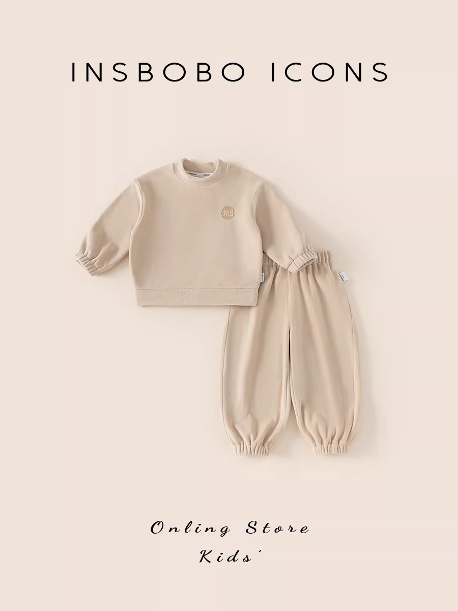 Bộ đồ ngủ trẻ em INSbobo 2024, bộ đồ bé gái thu đông, kiểu dáng đơn giản, quần áo trẻ em mặc nhà