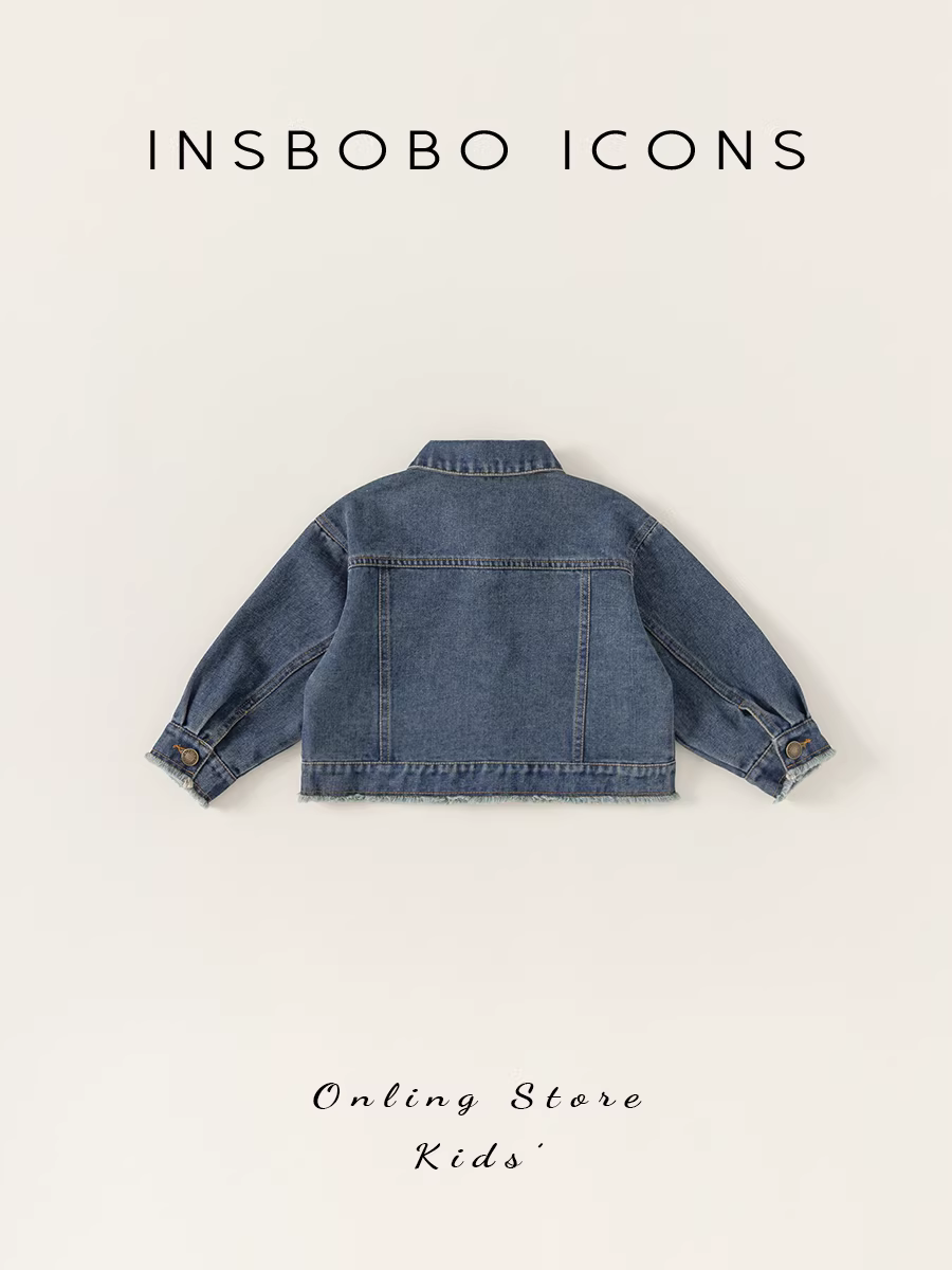Áo khoác denim INSbobo cho bé gái mùa thu 2025 kiểu mới, áo dài tay thời trang cho bé gái, áo khoác ngoài trẻ em
