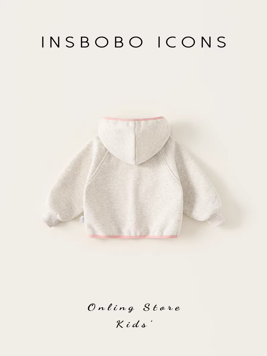 Áo khoác bé gái INSbobo trang phục đầu thu 2025 áo khoác có mũ trẻ em mới mùa thu áo len bé