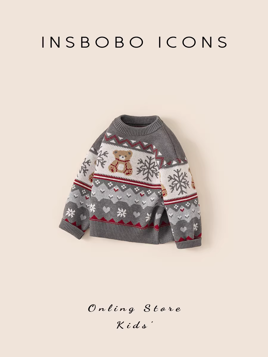 Áo len bé trai INSbobo mùa đông 2025 dày dặn, áo len trẻ em thu đông, áo bé thời trang Giáng sinh