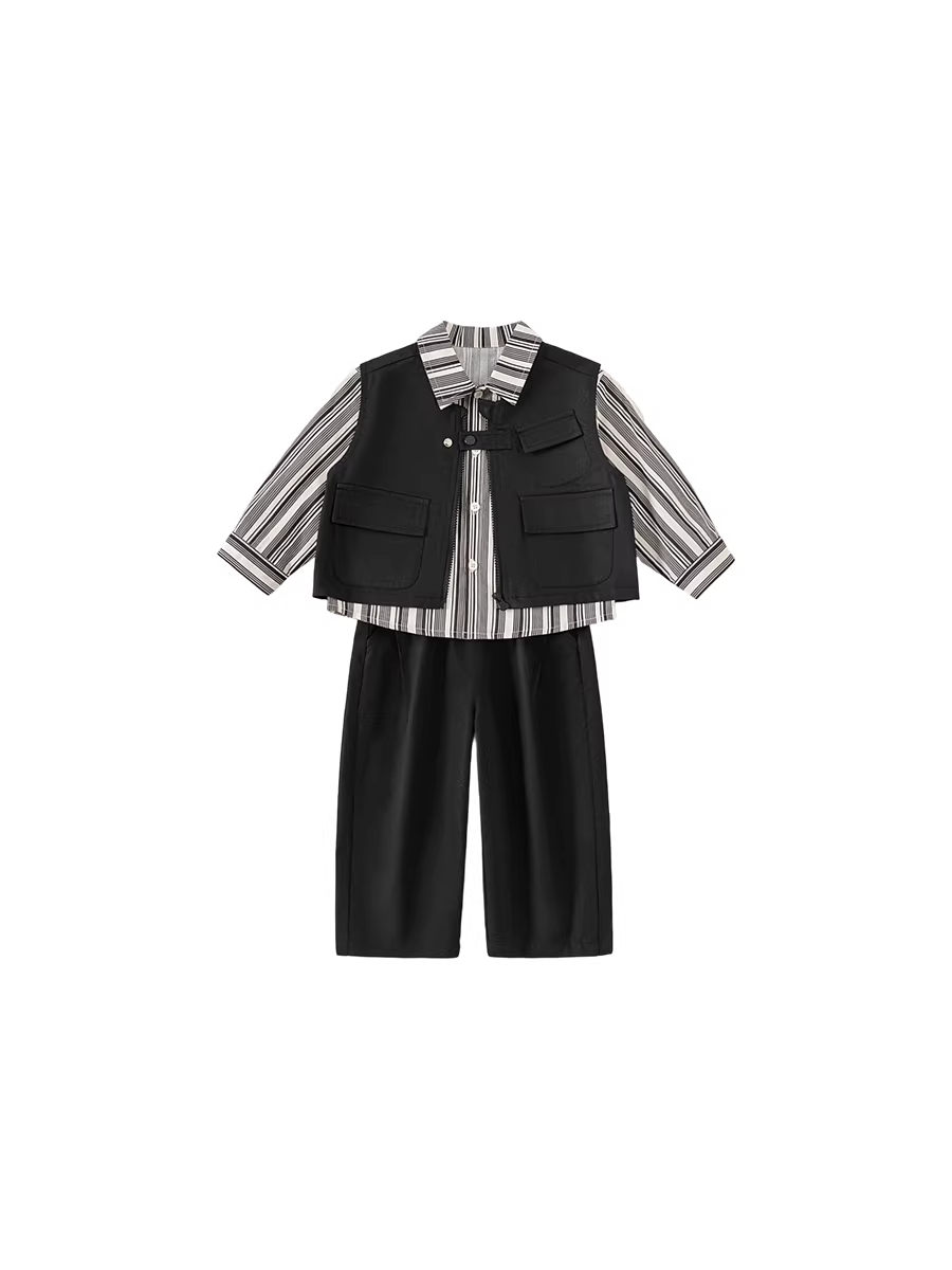 Bộ vest bé trai INSbobo thu đông 2025 kiểu mới, bộ ba gồm áo vest, quần và áo sơ mi, thời trang, lịch lãm cho bé.