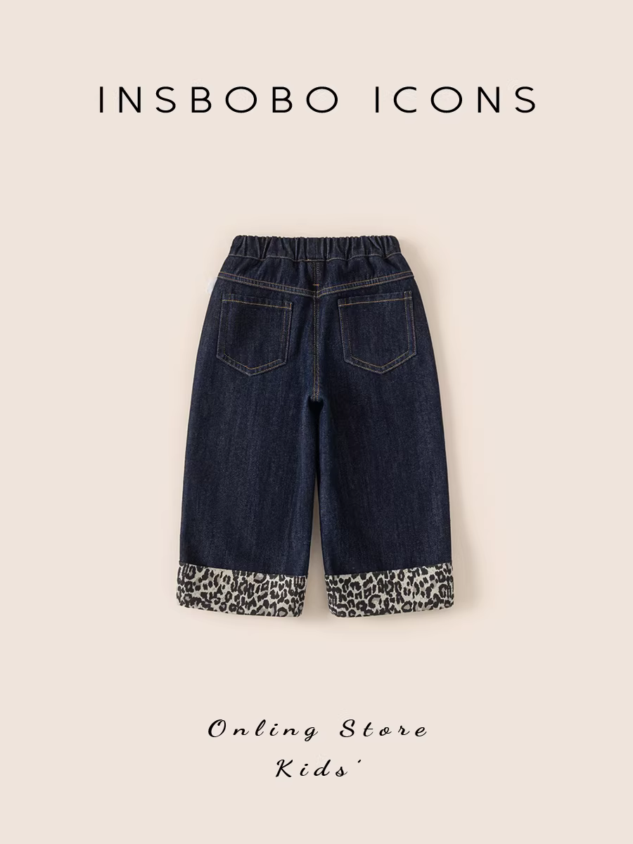 Quần INSbobo bé gái mùa đông 2025, quần jeans mới, quần áo trẻ em, lót lông cừu, dày dặn, mặc thu đông