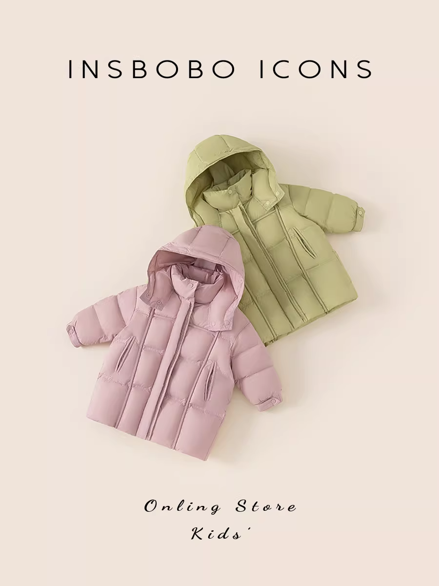 Áo khoác lông vũ trẻ em INSbobo Áo khoác mùa đông dài ba lớp chống thấm nước cho bé trai Áo khoác lông vũ cho bé gái Áo khoác ngoài 90% lông vịt trắng mặc mùa đông
