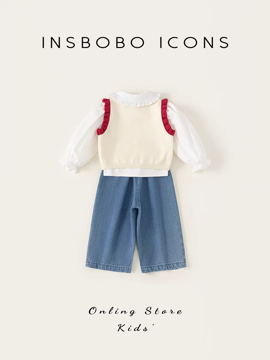 Bộ vest ba món thu đông INSbobo cho bé gái, mẫu mới 2025, quần áo trẻ em xuân thu thời trang