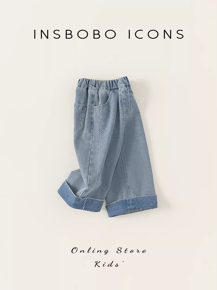 Quần bé gái mùa đông, quần bò bé gái 2025 thu đông mới, quần ống rộng trẻ em thu đông, thời trang trẻ em