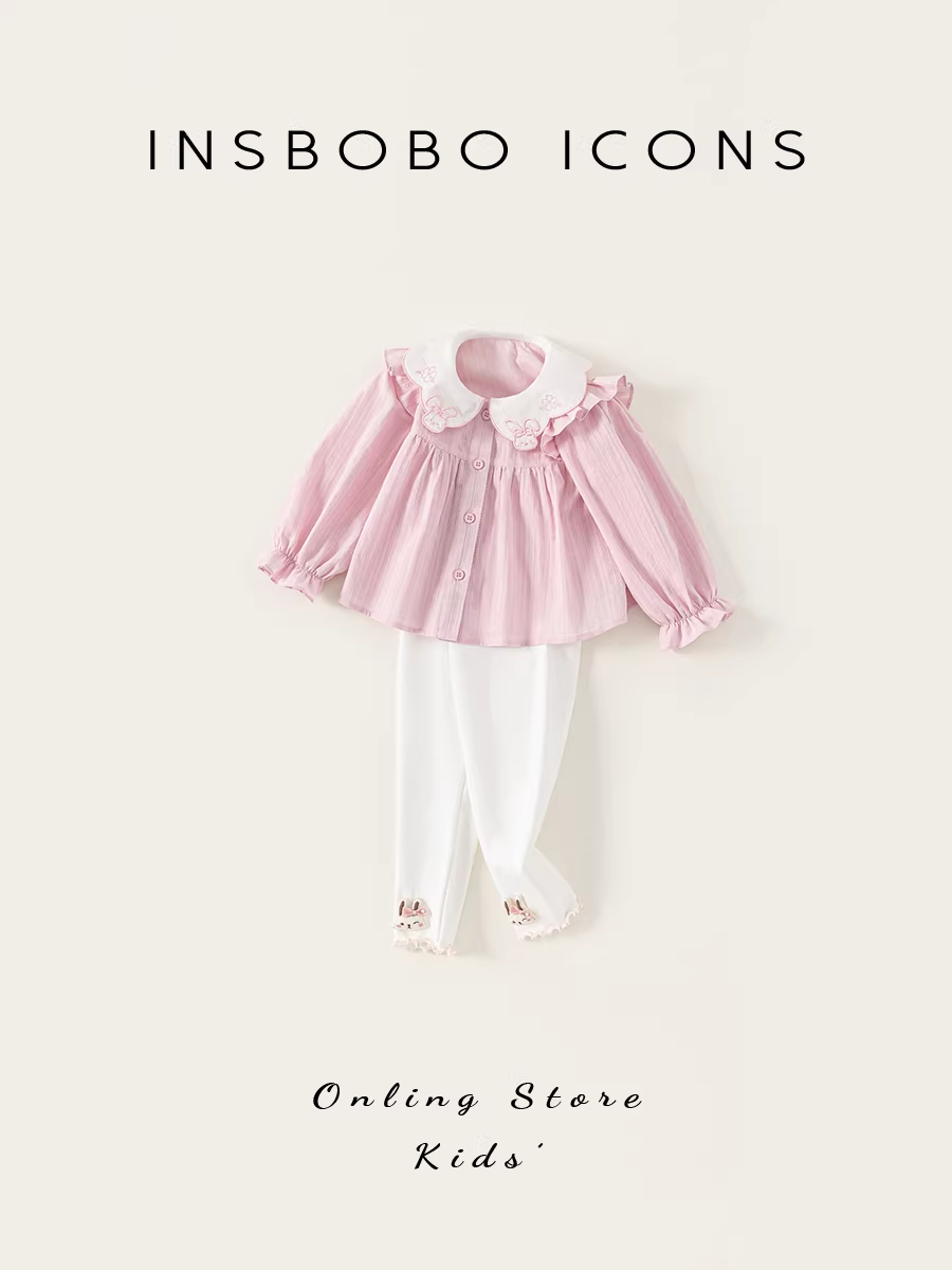 Bộ đồ bé gái INSbobo thu sớm 2025, trang phục thu mới, quần áo trẻ em, áo sơ mi bé gái hai mảnh