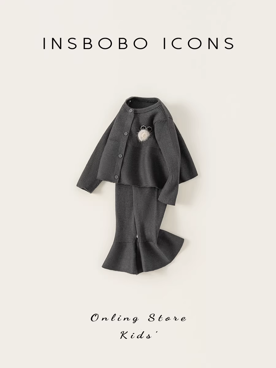 Bộ đồ bé gái INSbobo thu sớm 2025, quần áo trẻ em thu mới, bộ hai mảnh len trẻ em thời trang