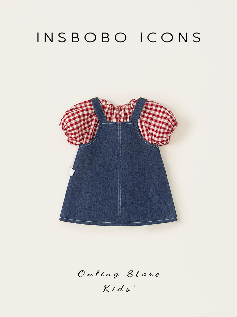 Bộ đồ bé gái INSbobo hè 2025 kiểu mới, bộ hai mảnh liền thân thời trang, đầm trẻ em mùa hè