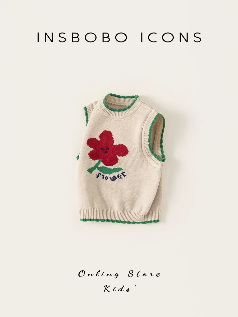 Áo len bé gái INSbobo thu đông 2025 kiểu mới, áo gile dệt kim trẻ em thời trang xuân thu, áo gile bé dễ thương