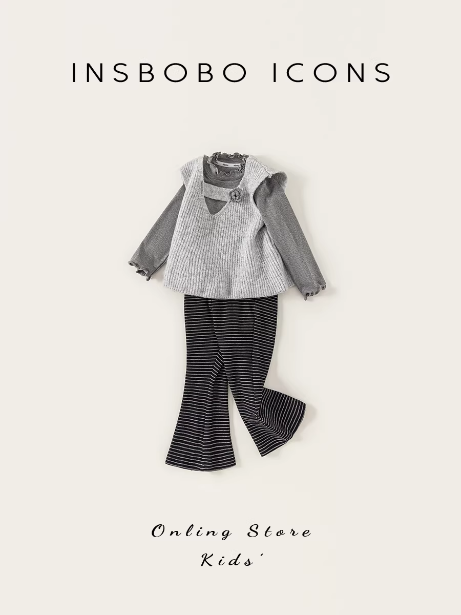 Bộ trang phục INSbobo cho bé gái mùa thu 2025, bộ ba món thời trang mới, quần áo xuân thu thời thượng.