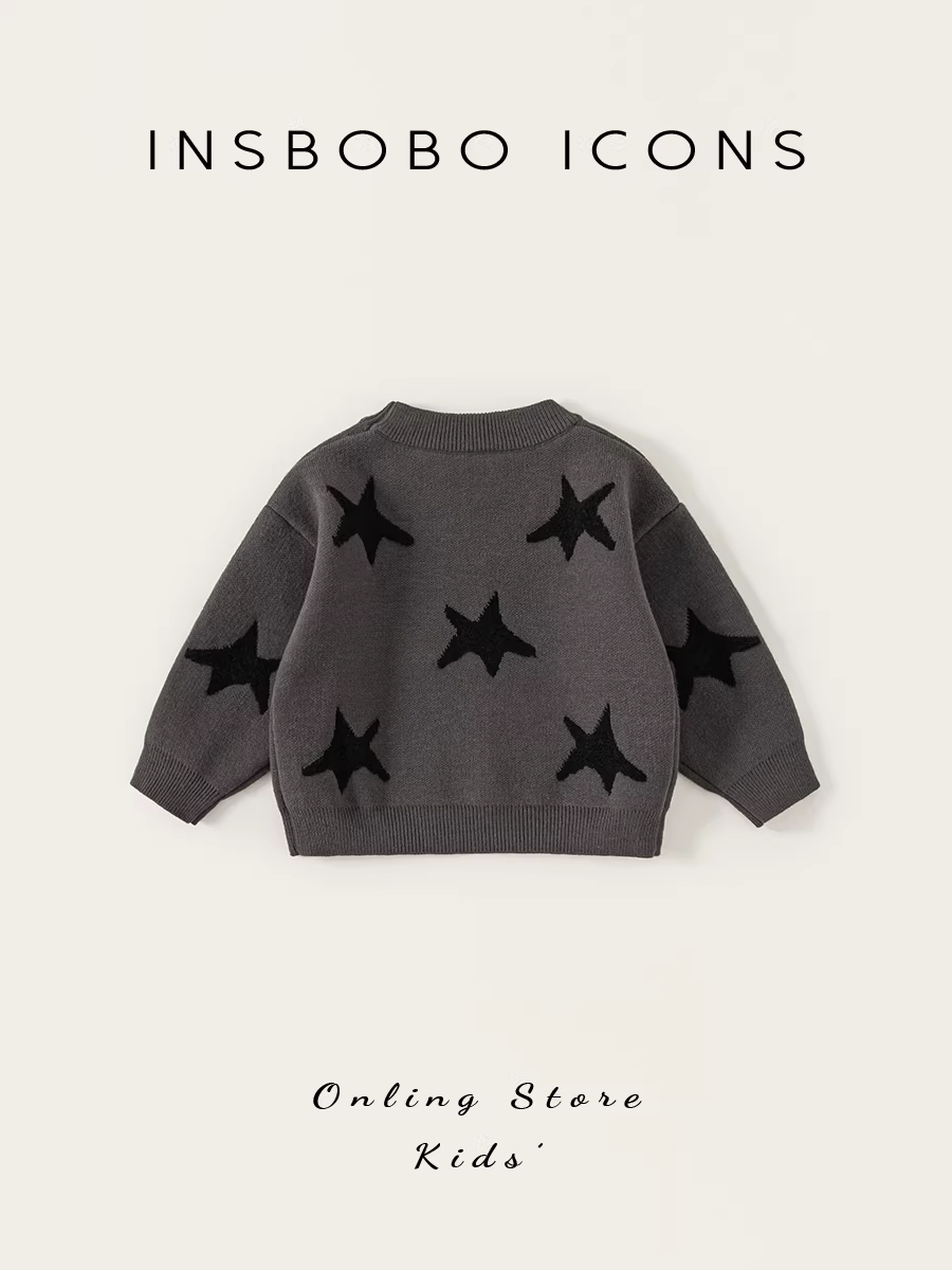 Áo len bé trai INSbobo thu đông, áo dệt kim jacquard trẻ em, mẫu mới xuân thu 2025, áo bé thời trang trẻ em
