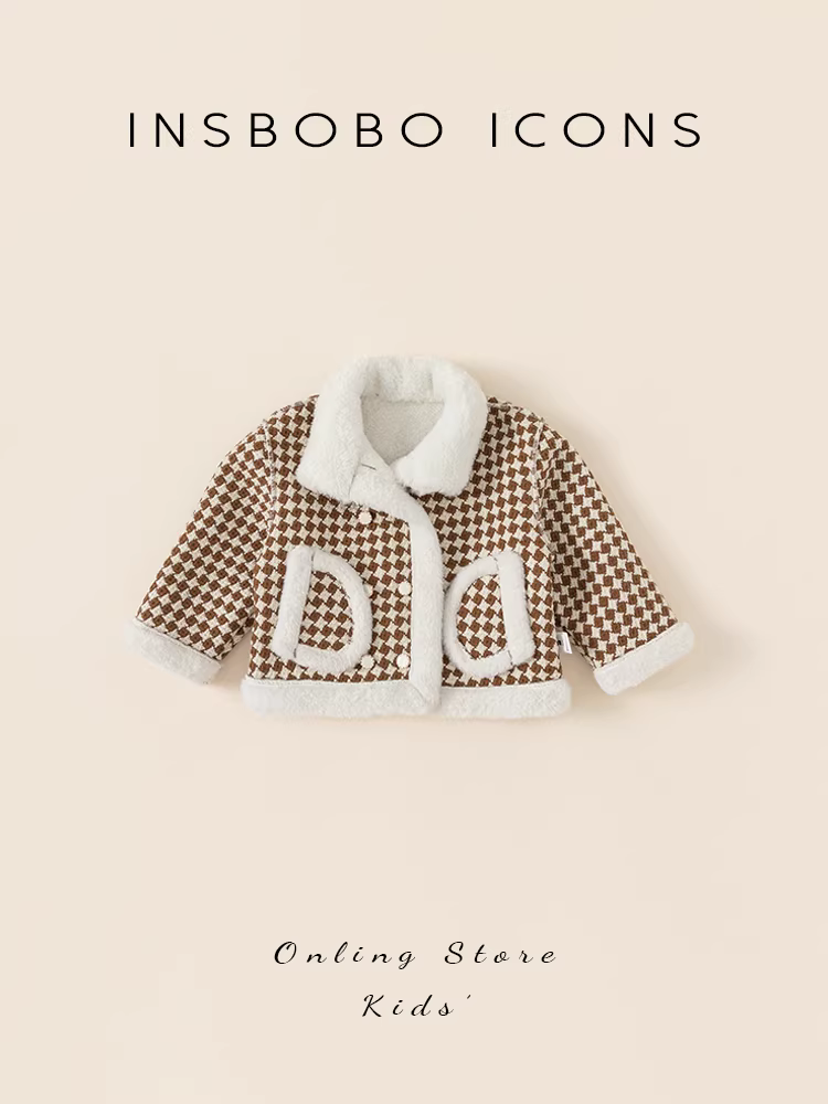 Áo khoác nỉ trẻ em INSbobo, áo khoác cotton thu đông bé trai, áo khoác cotton kẻ caro mới 2024, áo khoác cotton bé gái