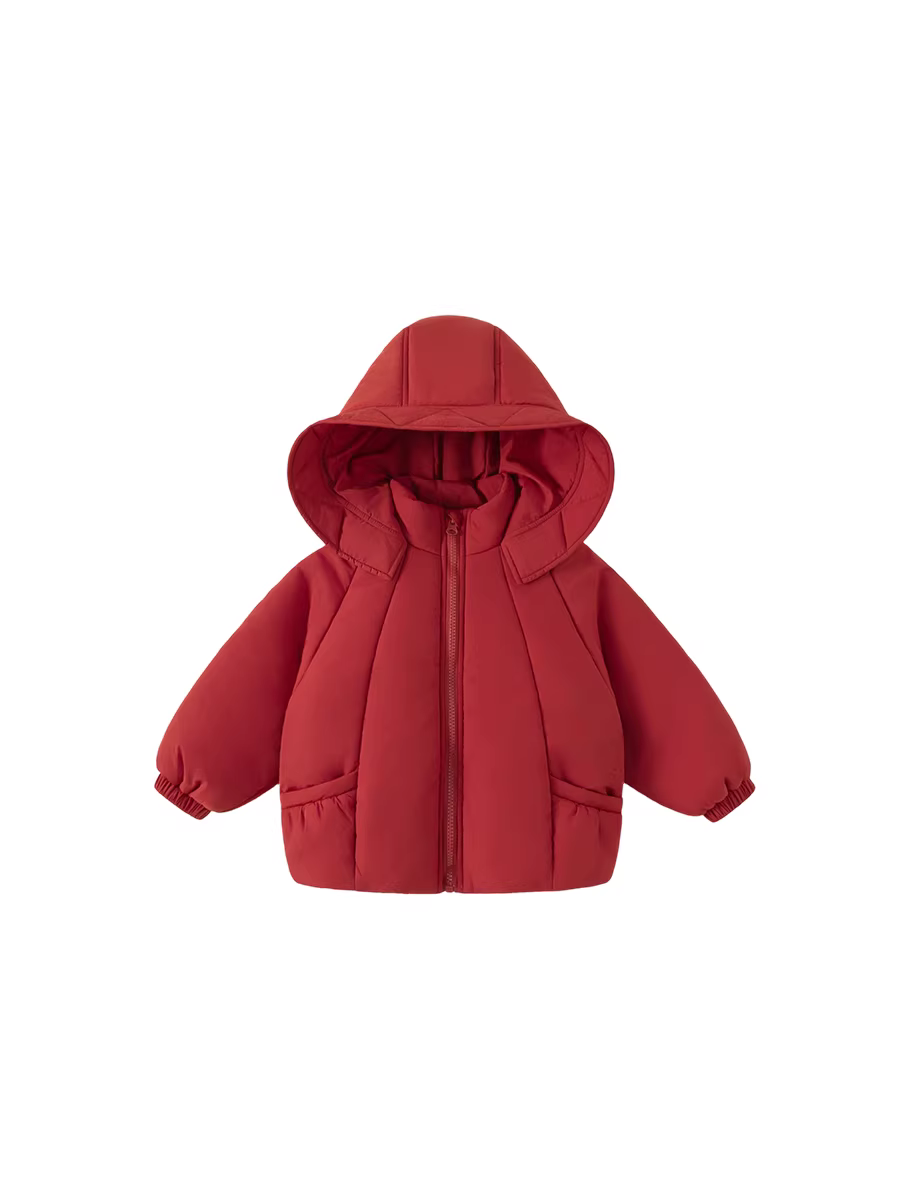 Áo khoác cotton dày dặn kiểu mới 2025 cho bé gái INSbobo, màu đỏ thời trang, mùa thu đông