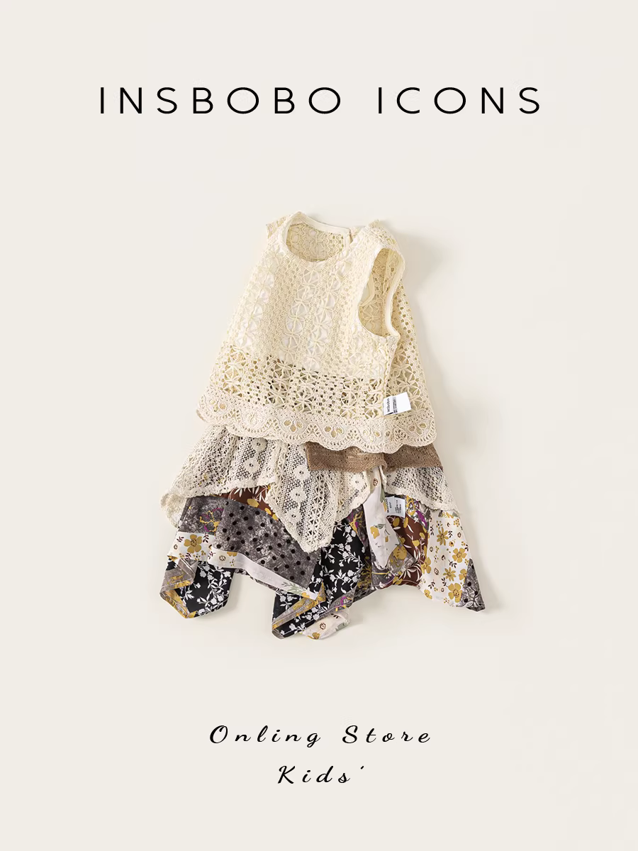 Bộ trang phục hè INSbobo cho bé gái, quần áo trẻ em, áo gile hai mảnh, thời trang hè sớm 2025