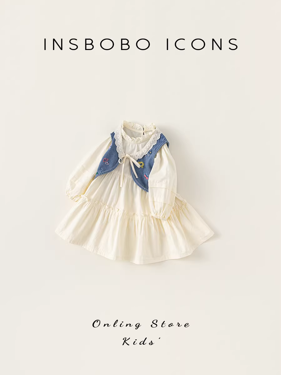 Bộ trang phục thu đông INSbobo cho bé gái 2025, kiểu dáng vest và váy hai mảnh, thời trang, năng động.