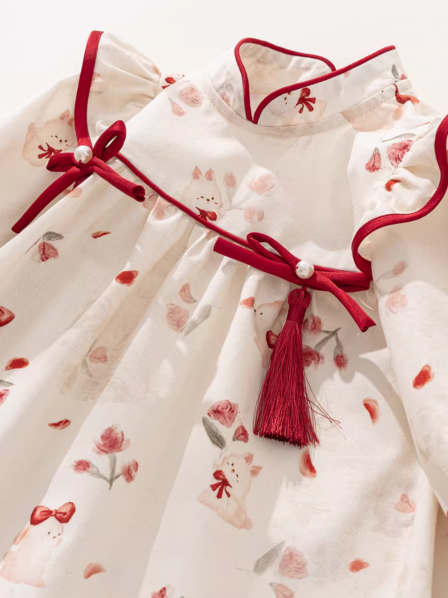 Váy bé gái INSbobo thu đông 2025 kiểu mới, váy hoa bé gái, váy hanfu Trung Quốc cho bé gái