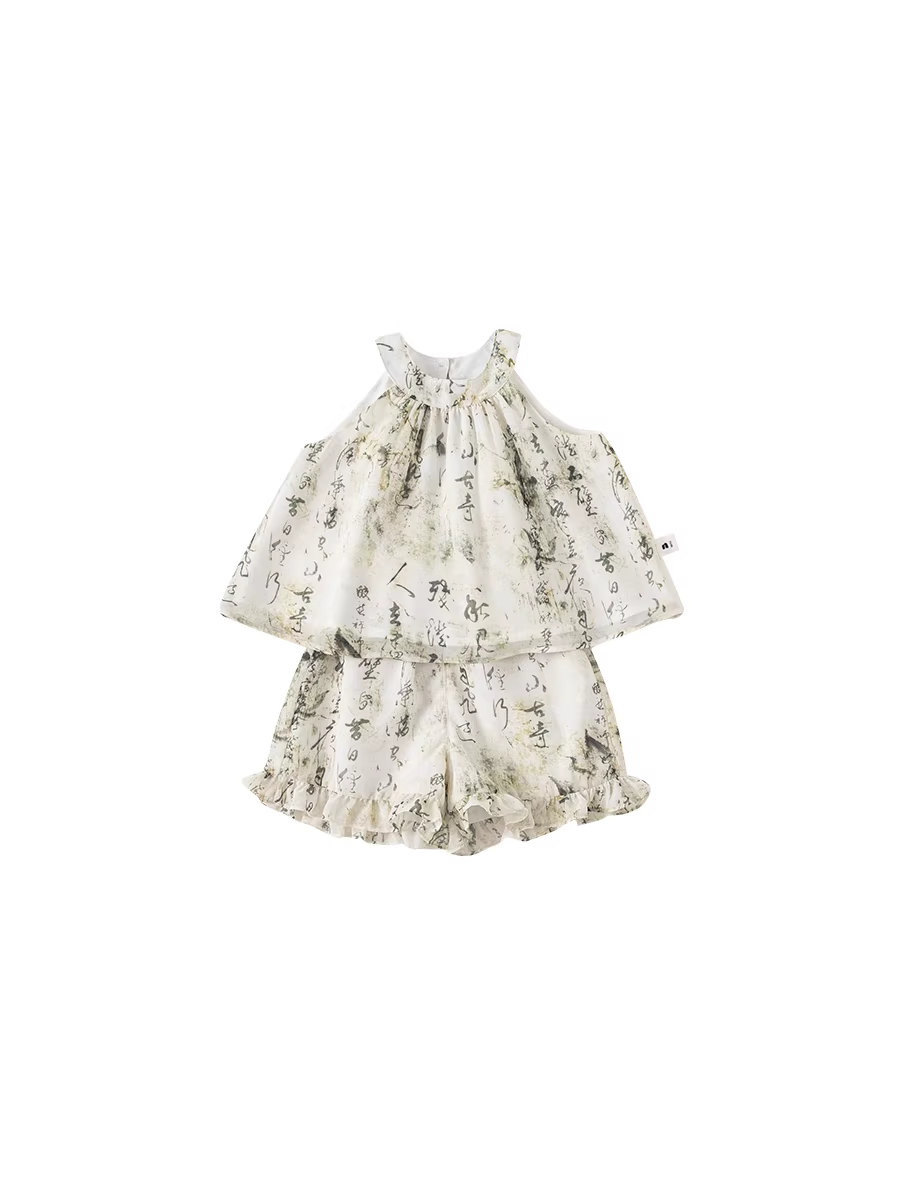 Bộ đồ kiểu Trung Quốc mới của INSbobo dành cho bé gái, bộ đồ hai mảnh kiểu Tang in họa tiết cổ điển dành cho bé gái, phong cách mới mùa hè 2024 dành cho trẻ em