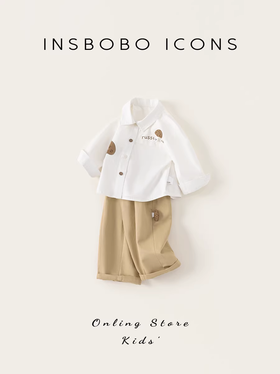 Bộ đồ bé INSbobo thu đông 2025, áo sơ mi hai mảnh, quần áo trẻ em xuân thu, thời trang trẻ em