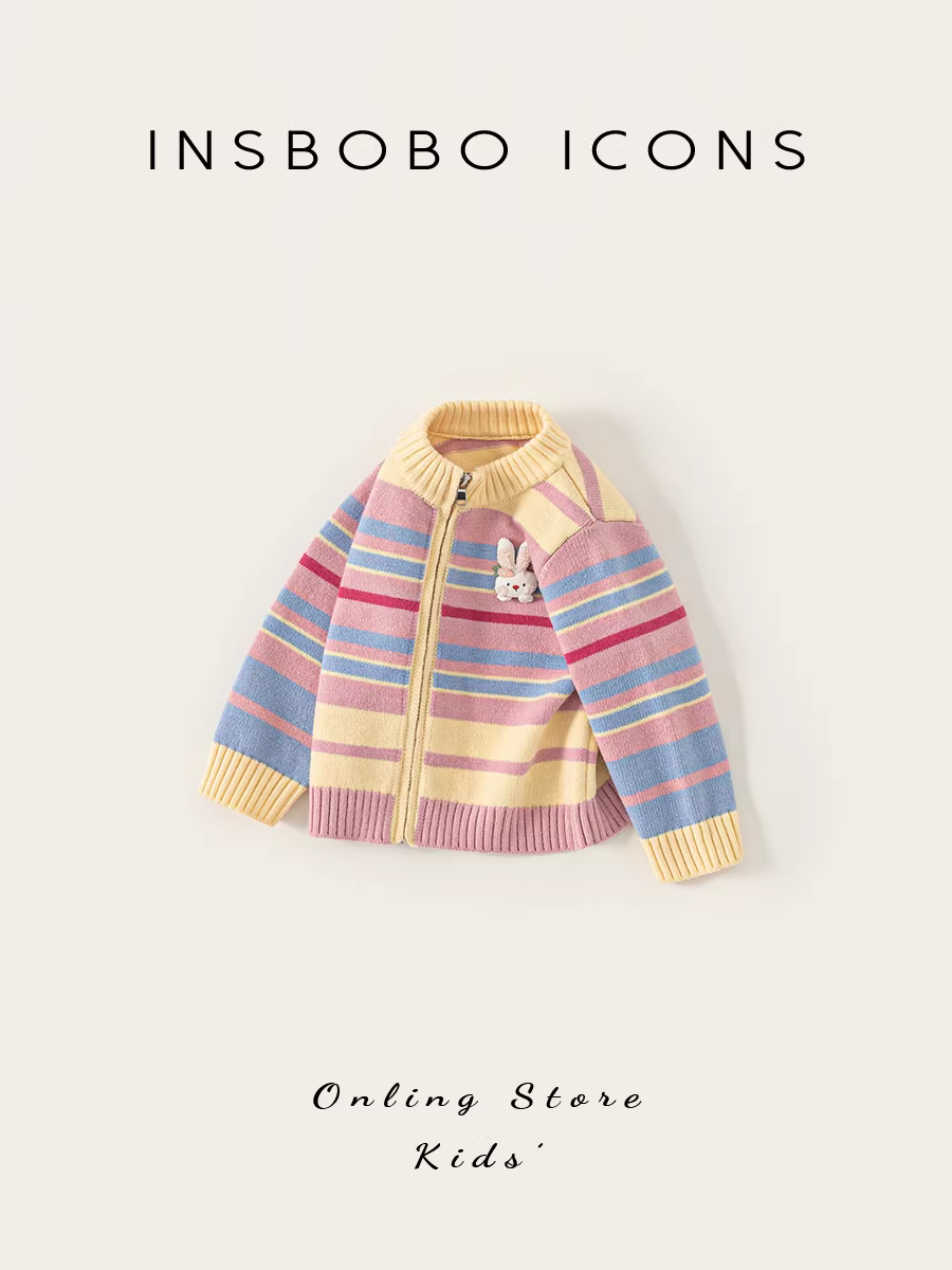Áo len bé gái INSbobo thu đông mới 2025, áo khoác cardigan dệt kim trẻ em, áo sọc thu đông
