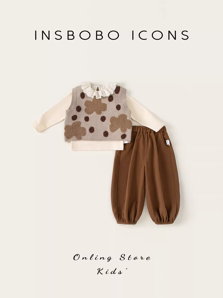 Bộ trang phục thu đông cho bé gái, bộ ba món áo gile thời trang thu đông 2025 cho bé gái, quần áo trẻ em xuân thu cho bé gái.