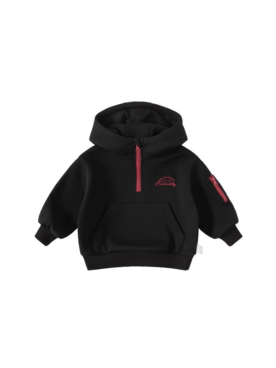 Áo nỉ bé trai INSbobo 2025, áo khoác có mũ dày dặn mùa thu đông mới, giữ ấm cho bé