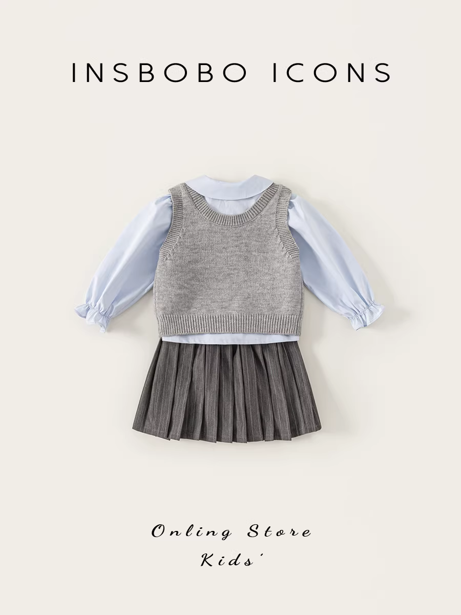 Bộ đồ bé gái INSbobo thu đông 2025, thời trang trẻ em, thích hợp đi chơi mùa xuân thu, đầm bé 1 tuổi