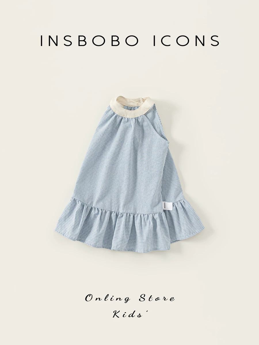 Váy bé gái INSbobo, chân váy trẻ em, trang phục mùa thu sớm 2025 cho bé gái, váy cổ halter, thời trang, quần áo mùa thu cho bé
