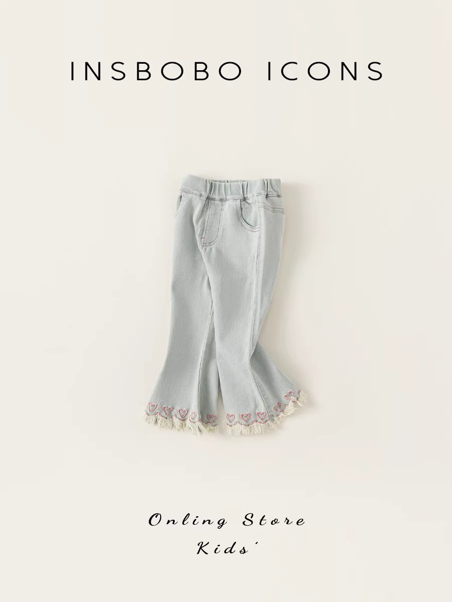 Quần jeans loe INSbobo cho bé gái, mùa xuân thu, kiểu mới 2025, quần dài bé gái mặc thu