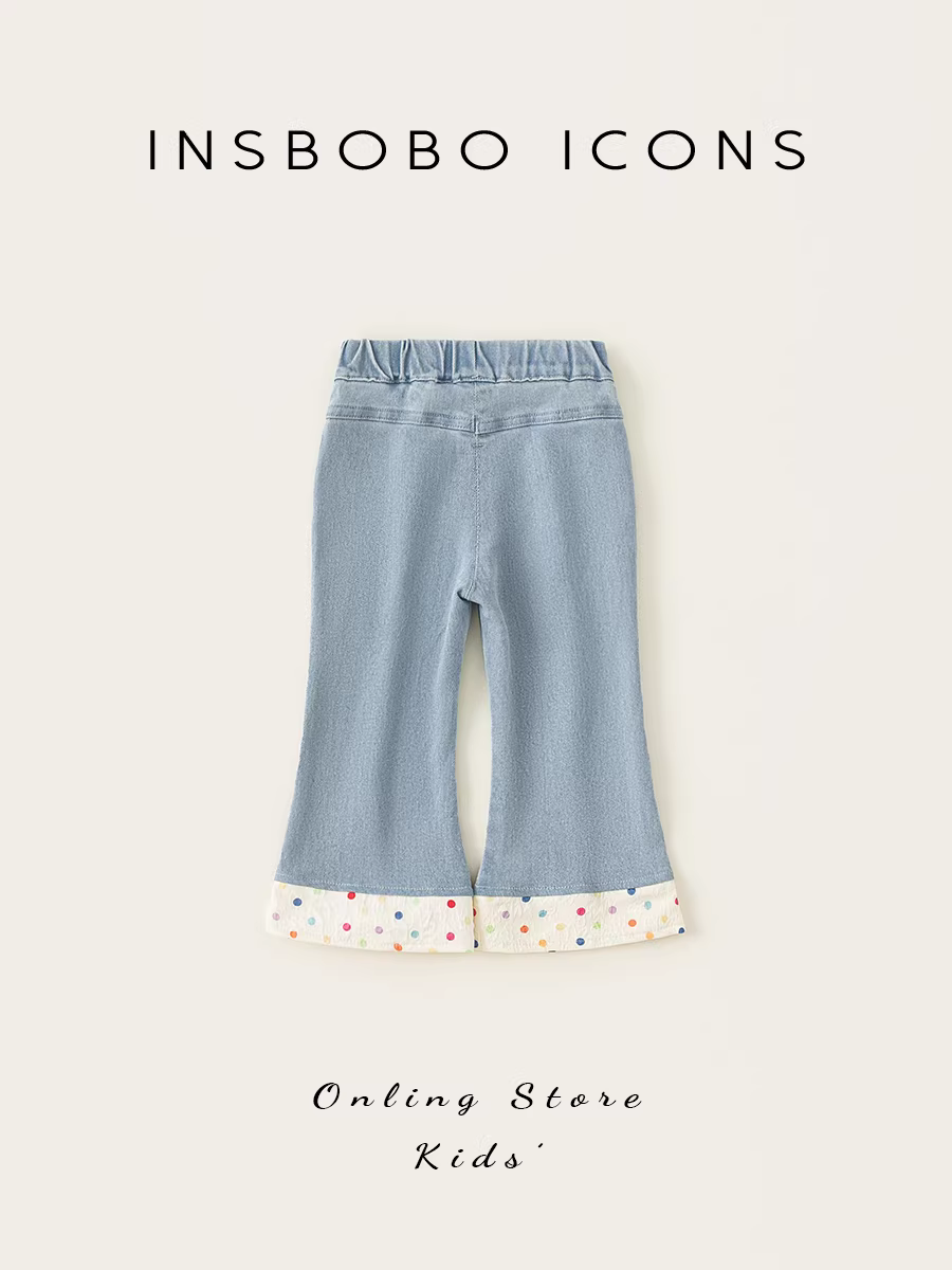 Quần bé gái INSbobo kiểu mới thu 2025, quần bò bé gái, quần loe thời trang xuân thu, quần áo trẻ em