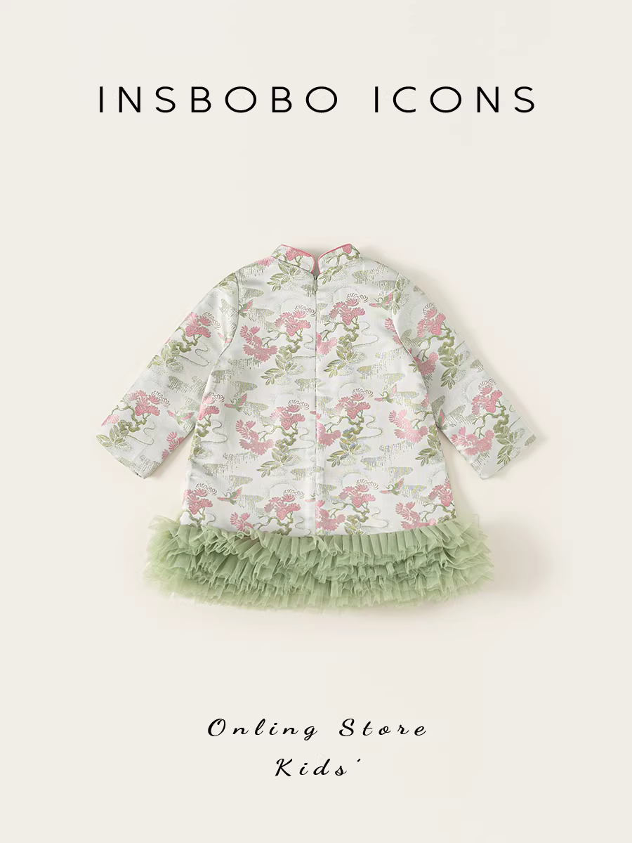 Váy sườn xám thu đông INSbobo kiểu Trung Hoa mới 2025, trang phục mùa thu phong cách dân tộc Hanfu cho bé gái