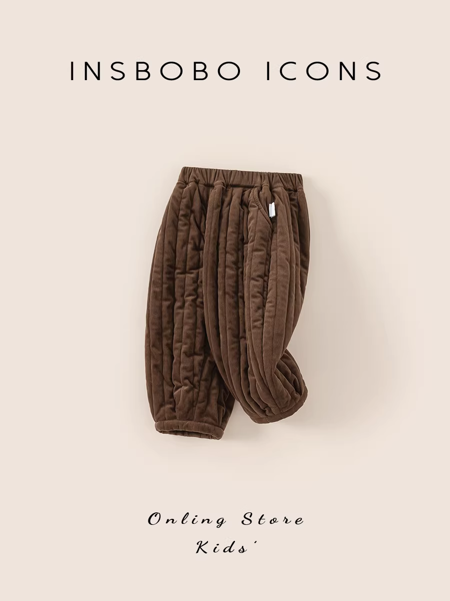 Quần bé gái INSbobo mùa đông, quần trẻ em cotton lót bông, quần thường ngày mùa đông 2025, quần cotton ấm áp thời trang cho bé trai